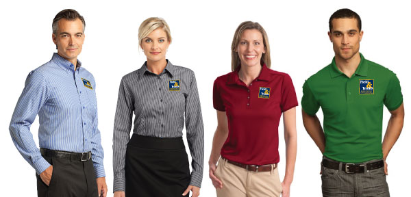 employees wearing uniforms with logo embroidery