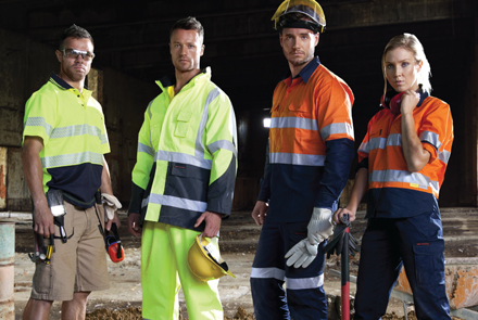 males and females wearing hi-vis and protective fluorescent clothing and equipment 